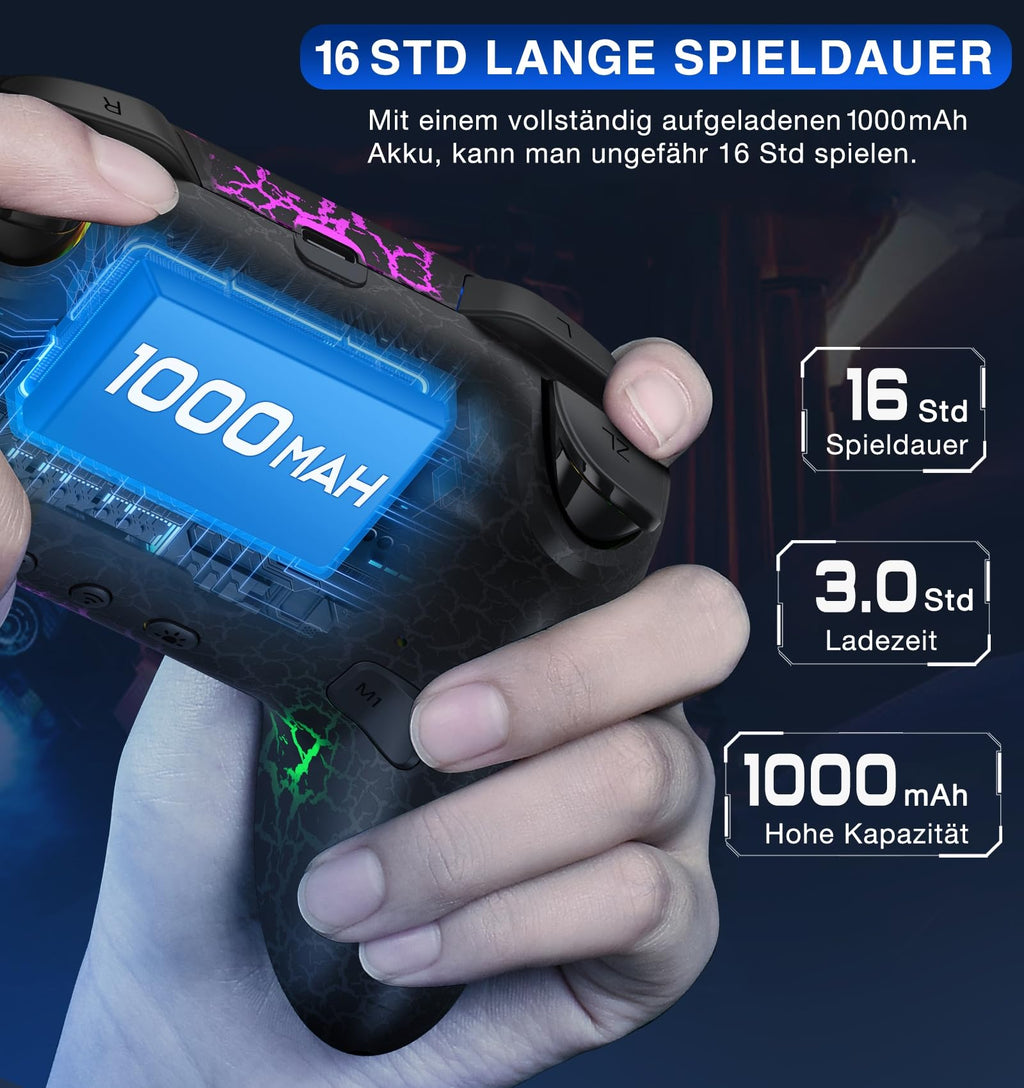 HELLCOOL Switch Controller, Kabellos Switch Pro Controller für Switch/Lite/OLED Konsole, Macro/Turbo/Aufwachfunktion, Präzise Steuerung, Dual Motors Vibration, 15 Std Spieldauer
