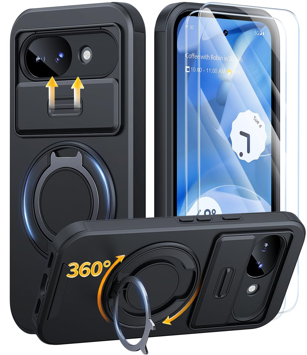 AOUIA für Samsung Galaxy S26 Ultra Hülle mit 2 Stück Panzerglas, Kameraschutz, 360° drehbarer Ringständer, Militärstandard Stoßschutz, robuste Handyhülle für Samsung S26 Ultra, Schwarz