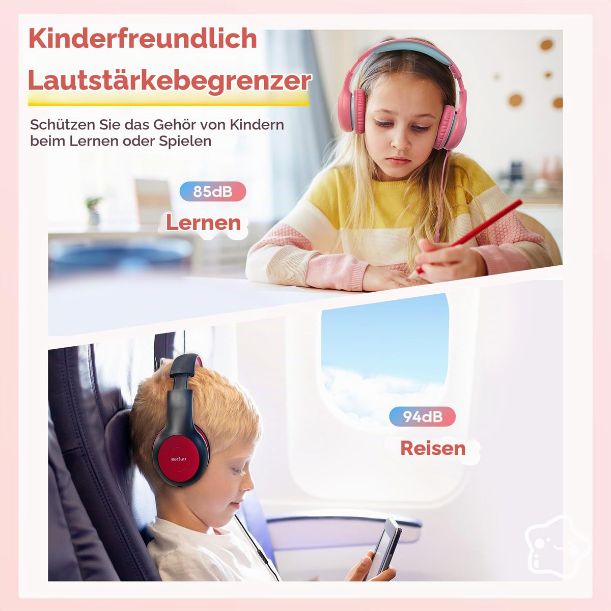 EarFun Kinder Kopfhörer mit 3,5 mm Kabel, Lautstärkebegrenzung, Blau-grün