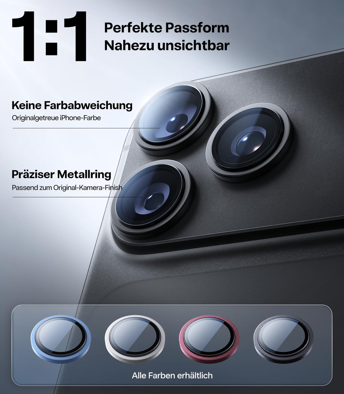 TORRAS für iPhone 18 Pro 9H+ Kratzfest Kameraschutz HD-Klares, Grau