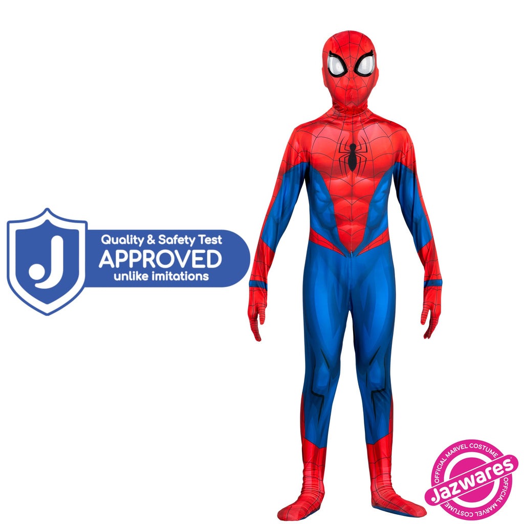 Marvel Spider-Man Official Youth Deluxe Zentai Costume - Deluxe Two-Way Stretch Spandex with Invisible Zippers and Wrist Openings for Added Convenience (S)