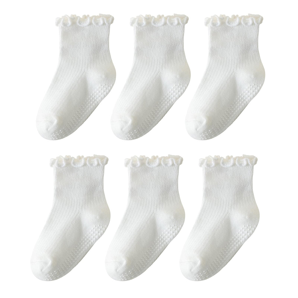 ANYANIME Kleinkind-Socken mit Rüschen für Mädchen, rutschfeste Babysocken mit Noppen, süße Rüschen-Socken