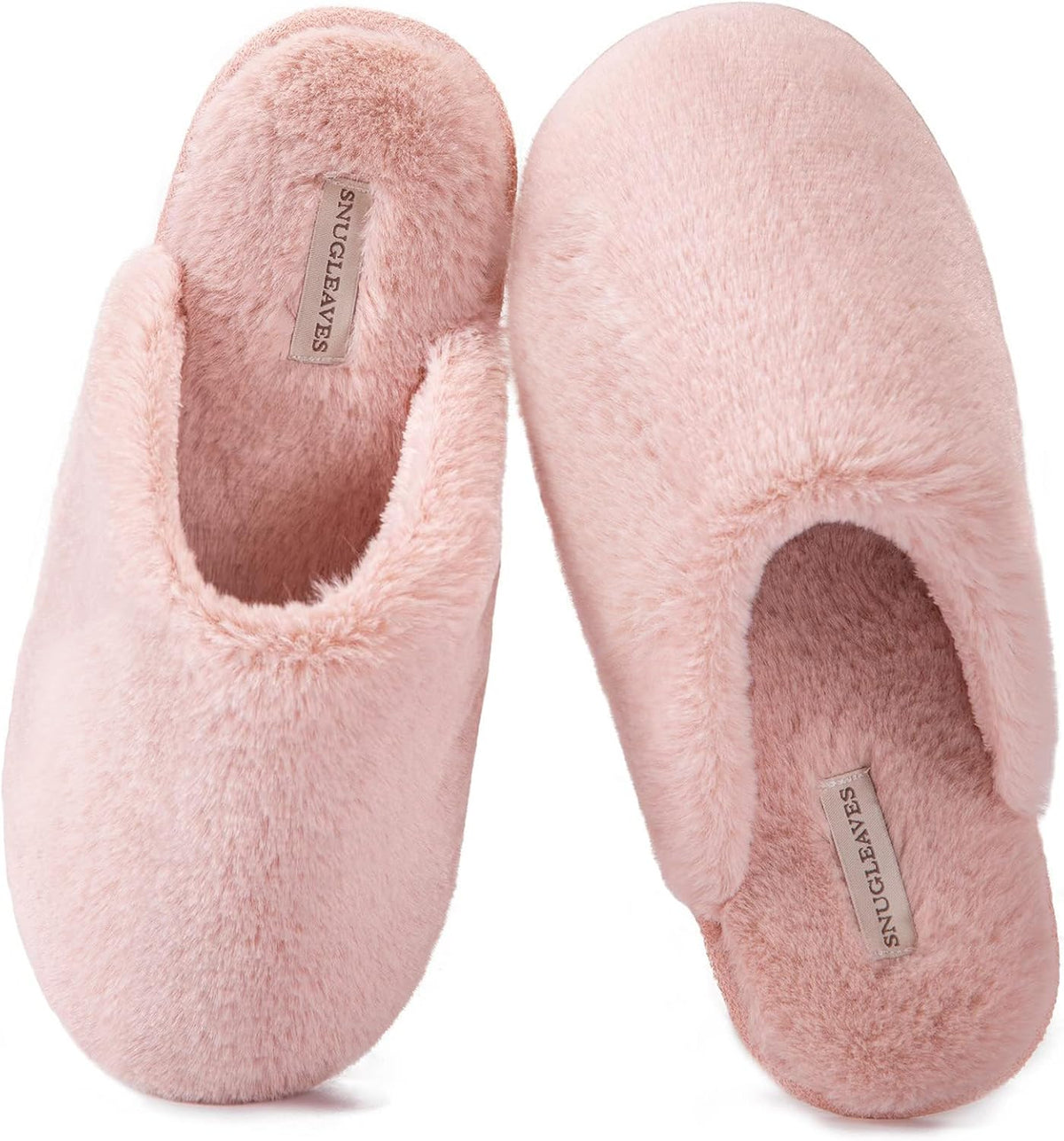 Snug Leaves Women's Fuzzy Scuff Slippers Memory Foam Non-slip House Shoes