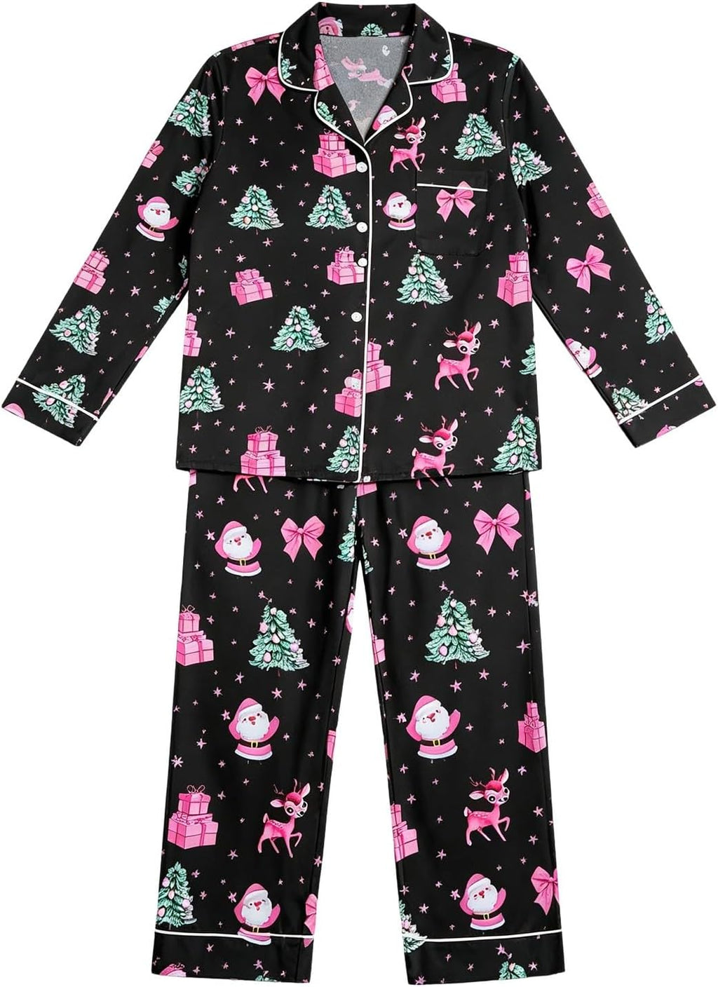Christmas Pyjamas Women 2026 2 Ladies Pieces Fluffy Pjs Matching Christmas Womens Pyjamas Long Sleeve Xams Plus Size Fashion Autumn Winter Nightwear Lounge Wear Sets for Women UK