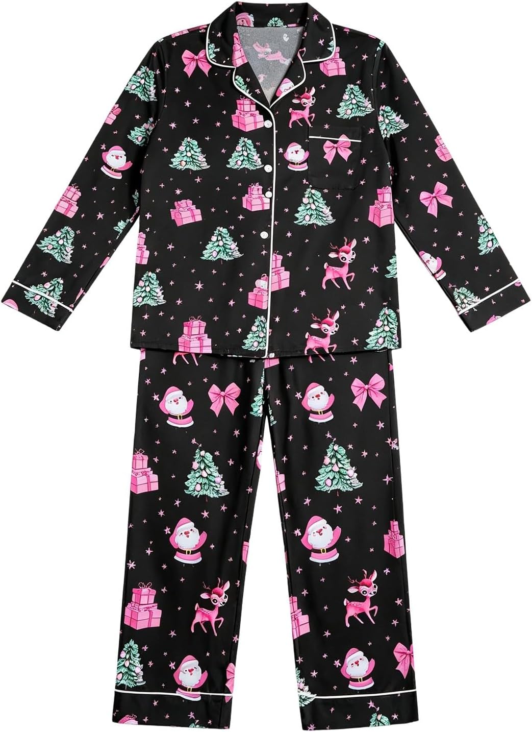 Christmas Pyjamas Women 2026 2 Ladies Pieces Fluffy Pjs Matching Christmas Womens Pyjamas Long Sleeve Xams Plus Size Fashion Autumn Winter Nightwear Lounge Wear Sets for Women UK