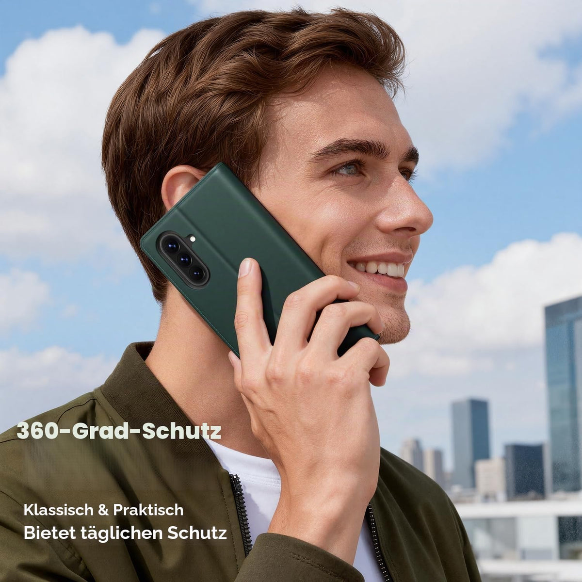 Peakally Handyhülle für Samsung Galaxy A17 5G Hülle [Mit 1 Stück Panzer Schutz Glas] [Premium PU Leder] [RFID-Blockierung] [Kartenfach] Klapphülle kompatibel mit Galaxy A17 5G / 4G - Grün