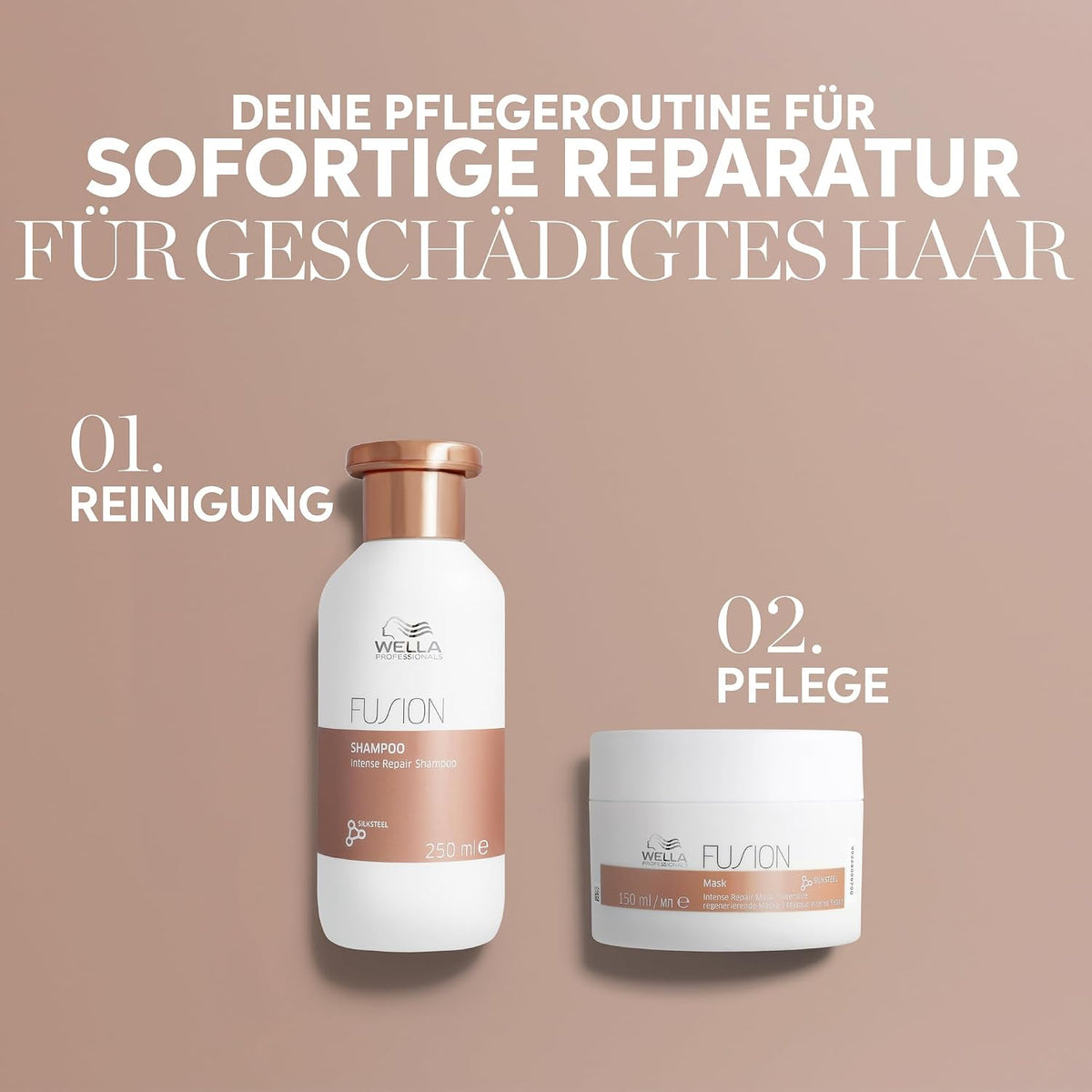 Wella Professionals – Wella Fusion Intense Repair Shampoo – Tiefenreinigungsshampoo – Haarpflege für kaputtes Haar – Haarshampoo für bessere Kämmbarkeit – 1 L