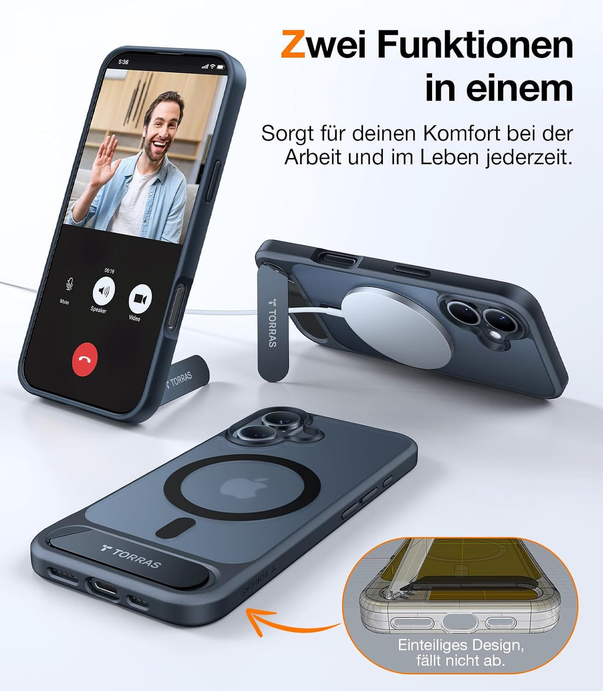 TORRAS Ostand L1 Hülle für iPhone 16 Pro für MagSafe Case, Schwarz