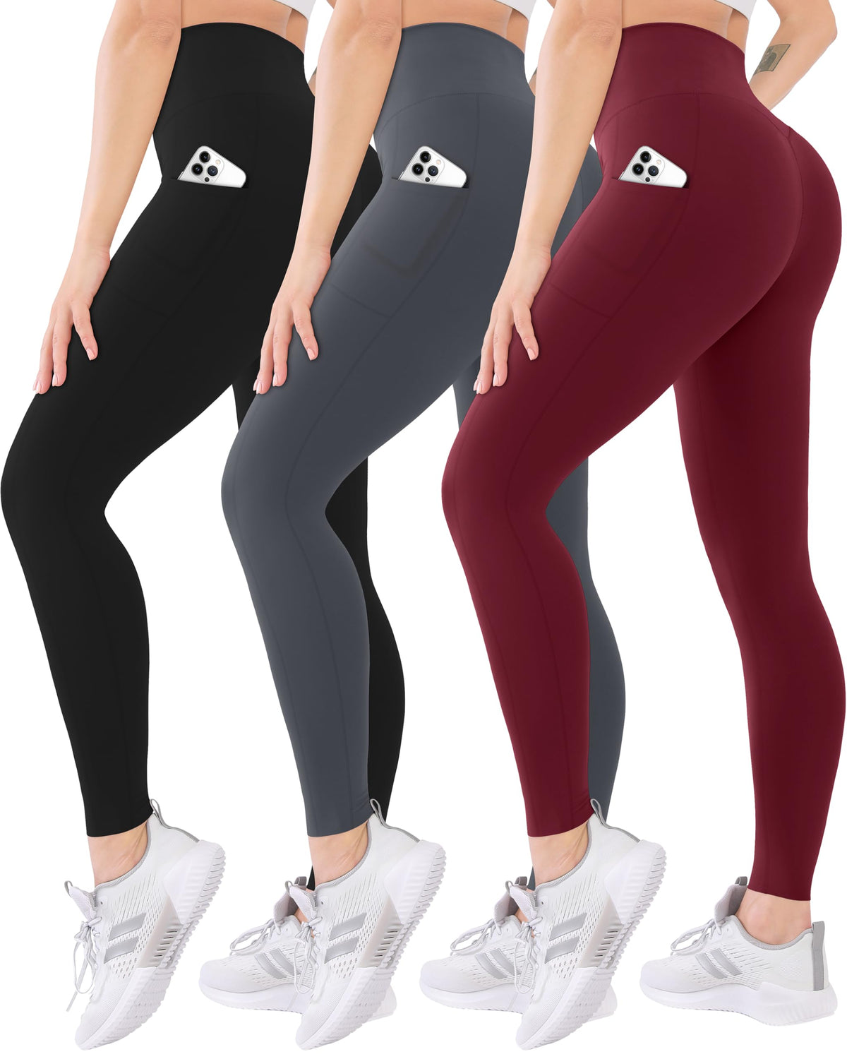 Blisset 3 Pack High Waisted Leggings for Women with Pockets Soft Active Compression Pants for Yoga Running & Daily Wear