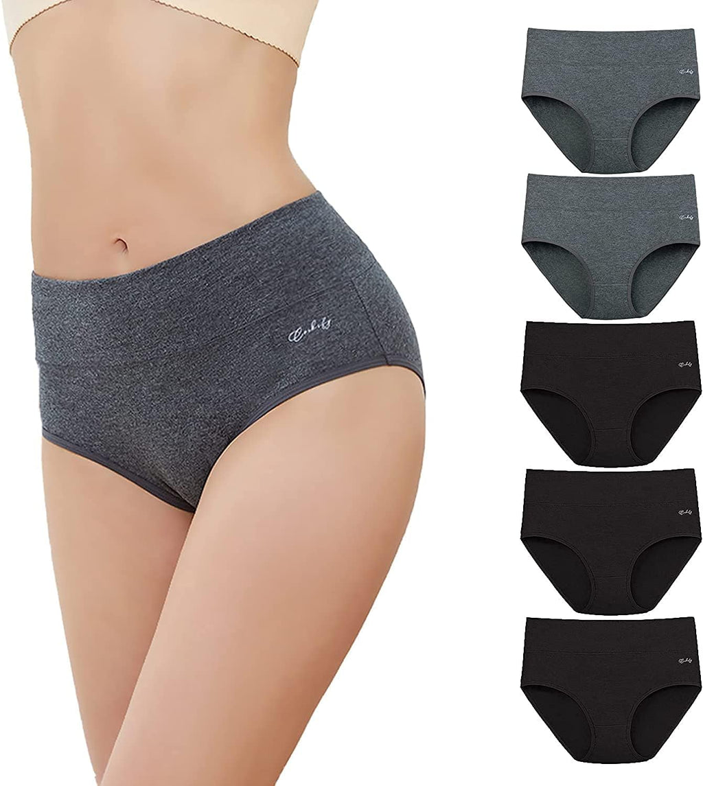 anqier Damen-Unterhosen, 5er-Pack, Stretch-Baumwolle, hoch geschnittene Slips für Damen
