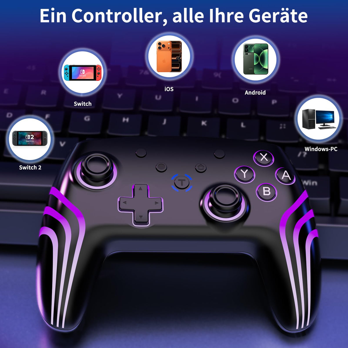 Reddening Switch 2 Controller für Switch/Switch 2/Switch Lite/Switch OLED,Switch Controller mit Doppel Vibration,Switch 2 Pro Controller mit 6 Achsen Gyro,Hall Joystick,Aufwachen,Turbo (Weiß Schwarz)