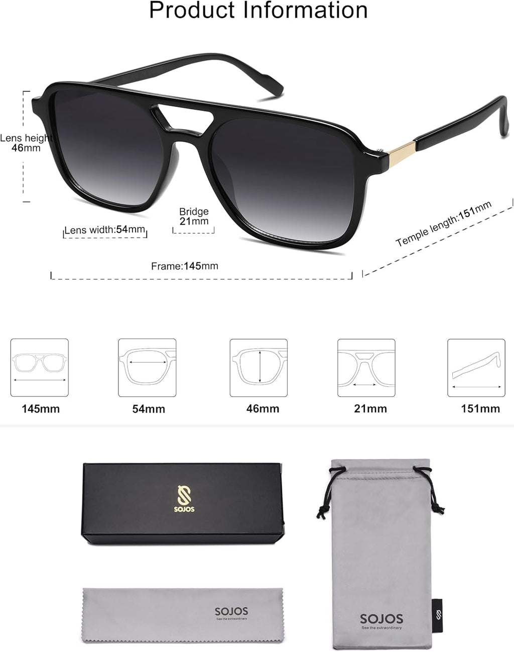 SOJOS Retro Aviator Sunglasses Womens Mens,Trendy Rectangle Shades SJ2202
