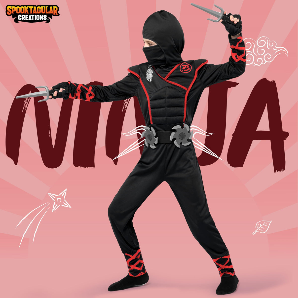 Spooktacular Creations Halloween Ninja Costume, Ninja Outfit Set for Kids, Halloween Costumes for Boys Dress Up Party