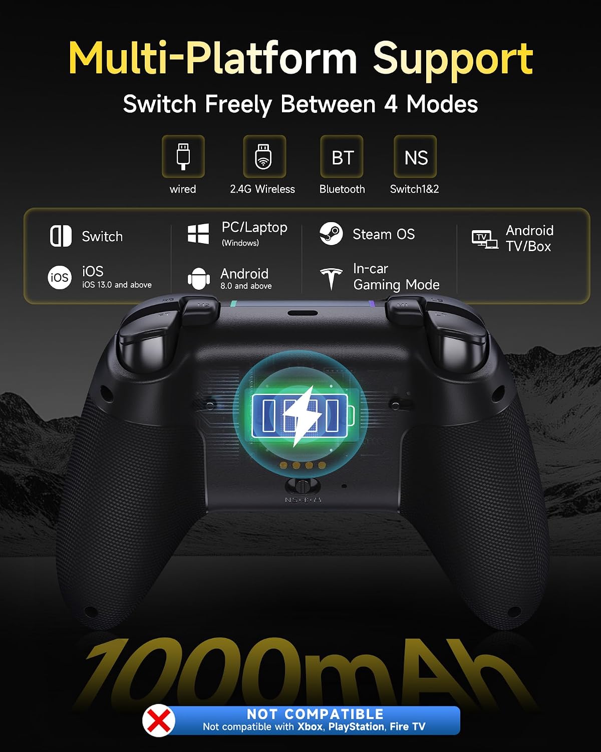 EasySMX X05PRO Wireless PC-Controller, Gaming-Controller mit leisen Tasten, 2-stufigen Triggern, Hall-Effekt-Joysticks, 2 programmierbaren Tasten, 1000 mAh Akku, kompatibel mit PC/Switch/Android/iOS – Schwarz