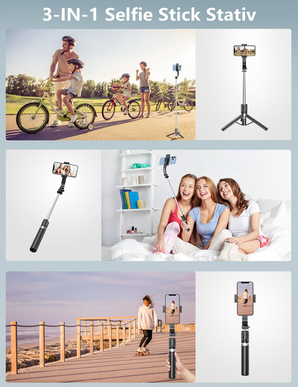 Selfiestick Stativ und Fernbedienung, 2 Fülllicht Stativ für Smartphones