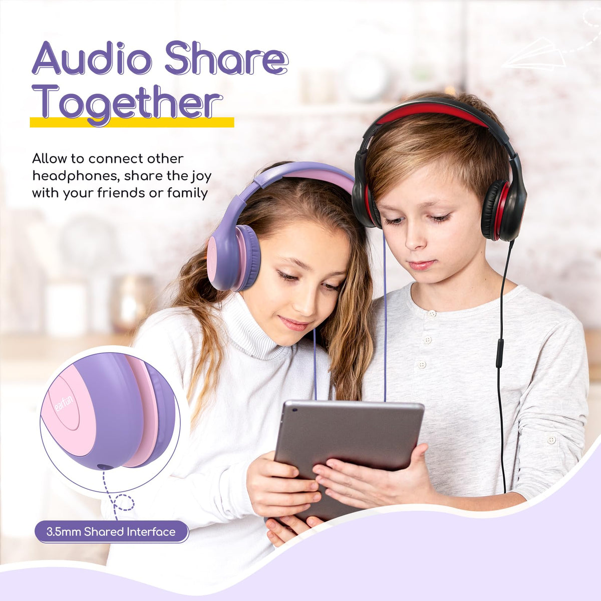 EarFun Kinder Kopfhörer mit 3,5 mm Kabel, Lautstärkebegrenzung, Blau-grün