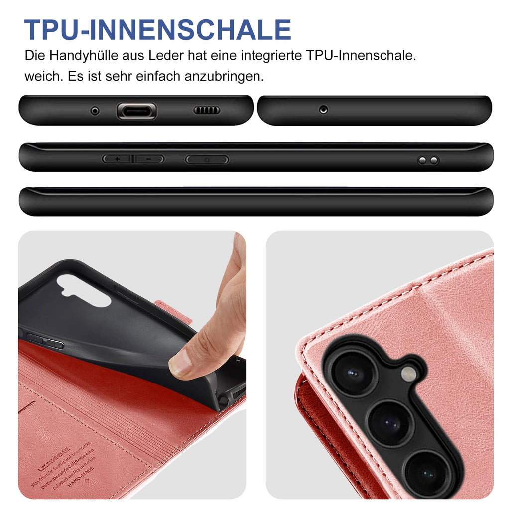 Giyer Handyhülle für Samsung Galaxy S24 5G Hülle mit Schutzfolie, Schutzhülle Galaxy S24 5G PU Leder Wallet Flip Case Standfunktion Kartenfach Klapphülle für Samsung S24 Ultra Full Cover (Grün)