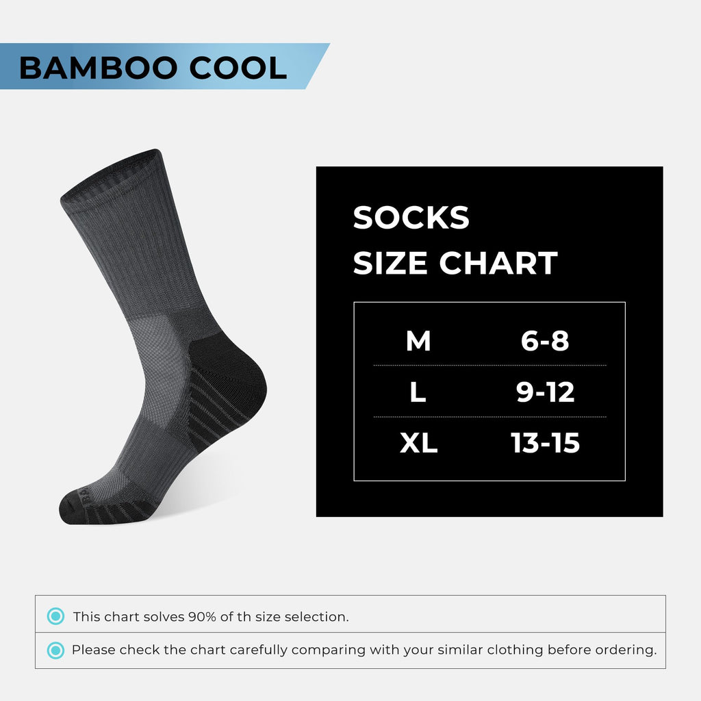 BAMBOO COOL Men's Crew Socks Athletic Cushioned Moisture Wicking 6 Pairs