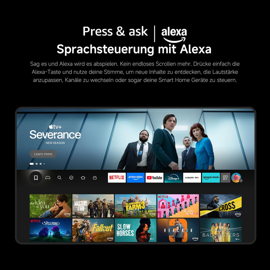 XIAOMI F2 Smart Fire TV 43 Zoll, 108 cm Fernseher (4K UHD, HDR10, Rahmenloses Metallgehäuse, Prime Video, Netflix, Alexa Sprachsteuerung, HDMI 2.1, Bluetooth, USB, Triple Tuner) Modelljahr:2022