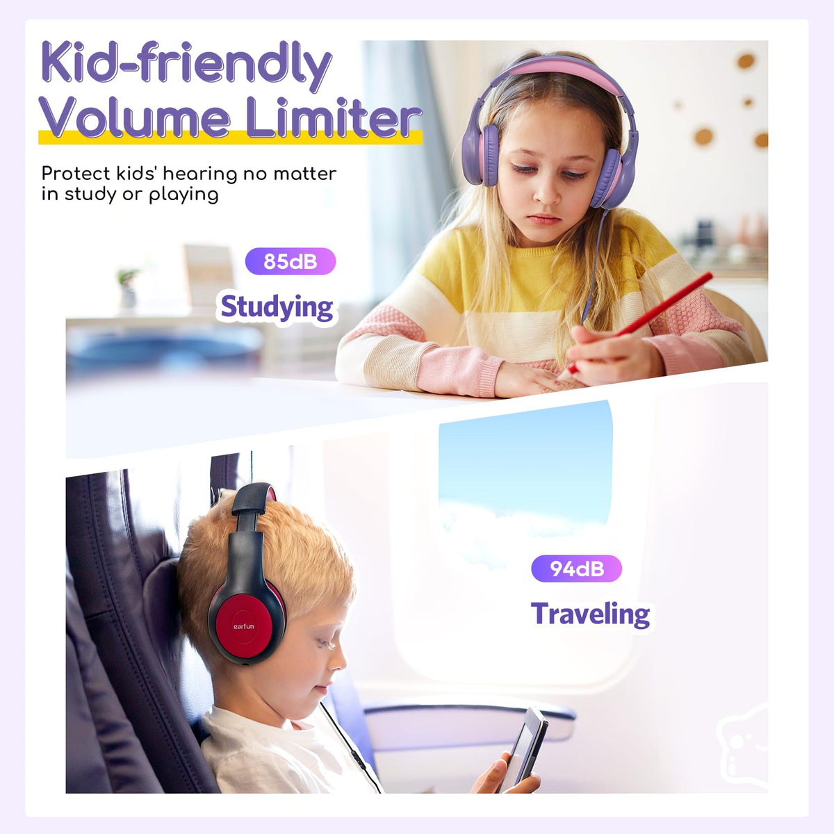 EarFun Kinder Kopfhörer mit 3,5 mm Kabel, Lautstärkebegrenzung, Blau-grün