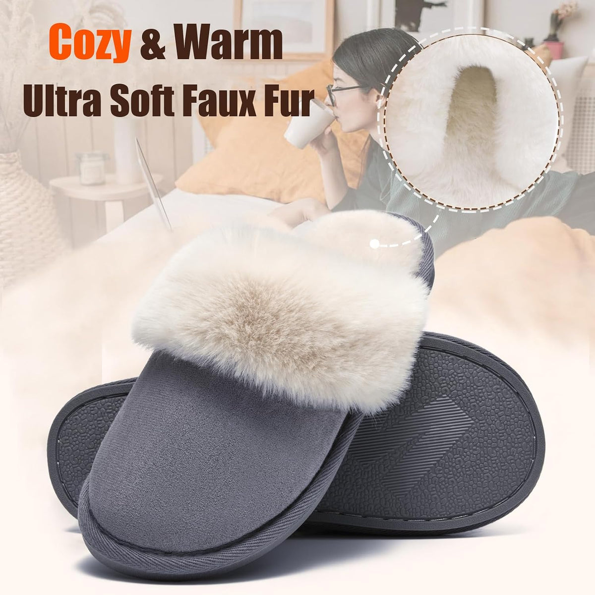 Misolin Damen Herren Hausschuhe Winter Warme Pantoffeln mit Memory-Schaum