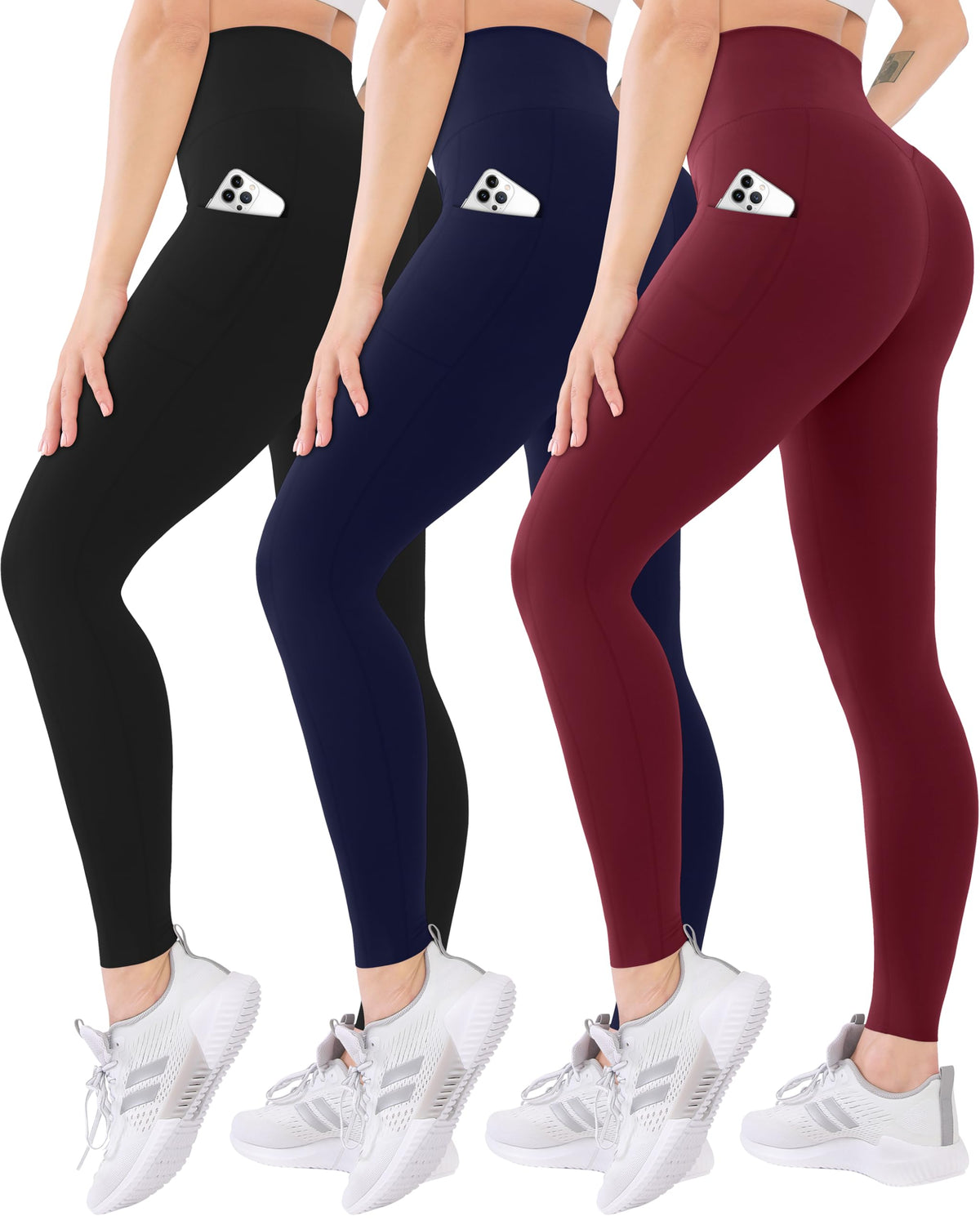 Blisset 3 Pack High Waisted Leggings for Women with Pockets Soft Active Compression Pants for Yoga Running & Daily Wear