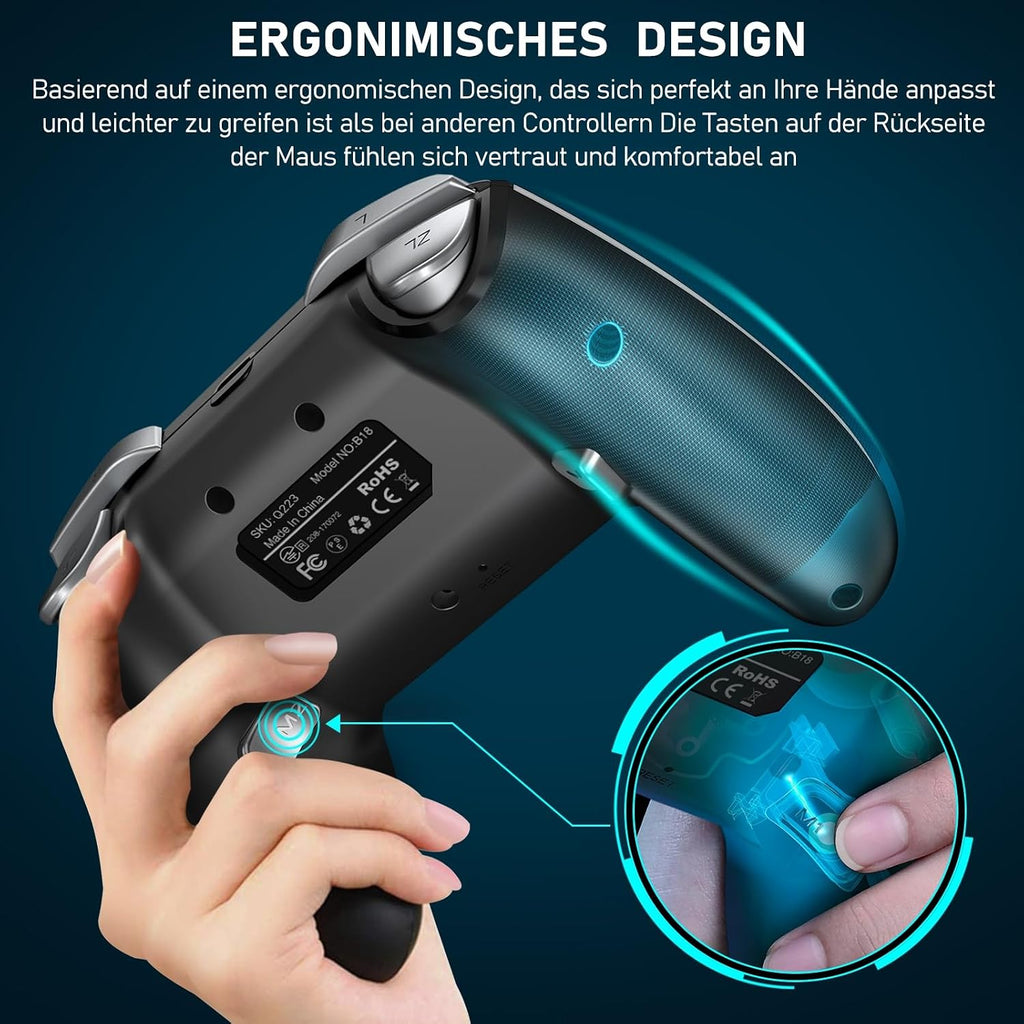 HELLCOOL Switch Controller, Kabellos Switch Pro Controller für Switch/Lite/OLED Konsole, Macro/Turbo/Aufwachfunktion, Präzise Steuerung, Dual Motors Vibration, 15 Std Spieldauer