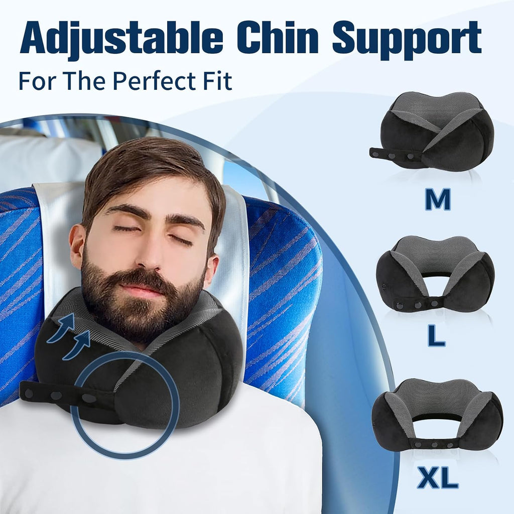 Cirorld Travel Pillow for Airplane, Neck Pillow for Travel, Memory Foam Travel Neck Pillow for Adults, Adjustable & Compact Flight Pillow, Ergonomic Neck Cushion, With Ear Plugs, Eye Mask, Carry Bag