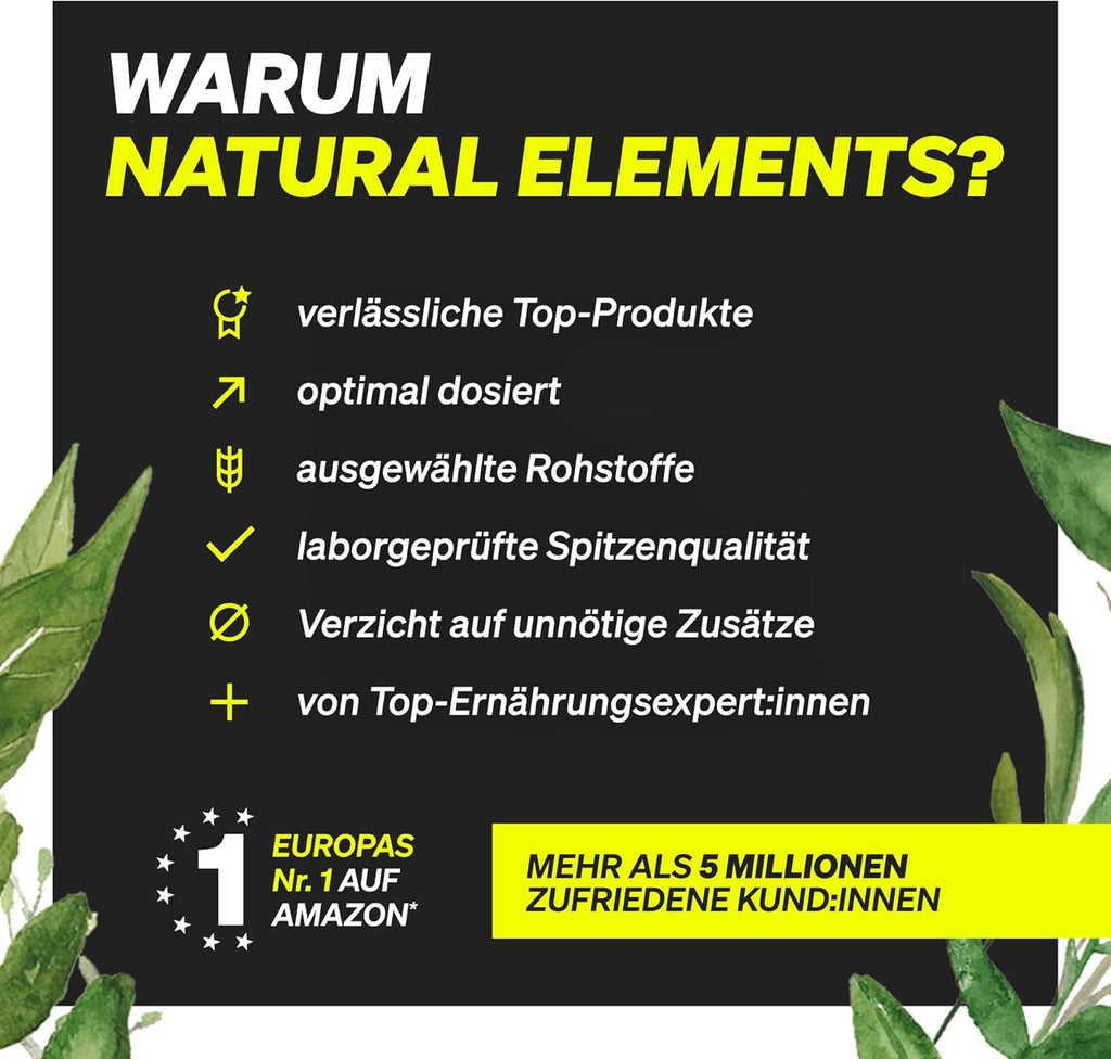 natural elements Omega 3 – 365 Kapseln – 2000mg Fischöl pro Tagesdosis – mit EPA und DHA in Triglycerid-Form – Laborgeprüft und aufwendig aufgereinigt