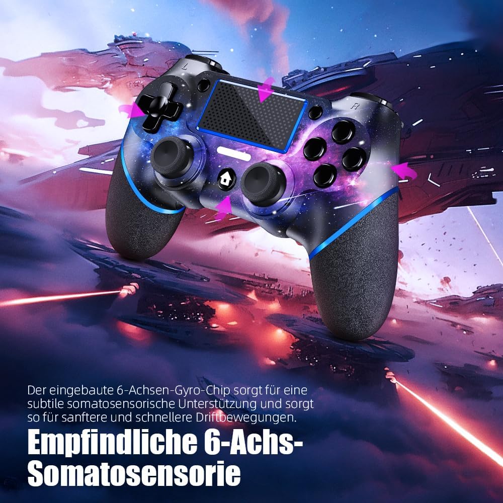 AceGamer Wireless Controller für PS4, Game Controller kompatibel mit PS4/Pro/Slim/PC Gamepad mit Turbo/Zurück Taste/Dual Vibration/6-Achsen Gyro Sensor/Touchpanel