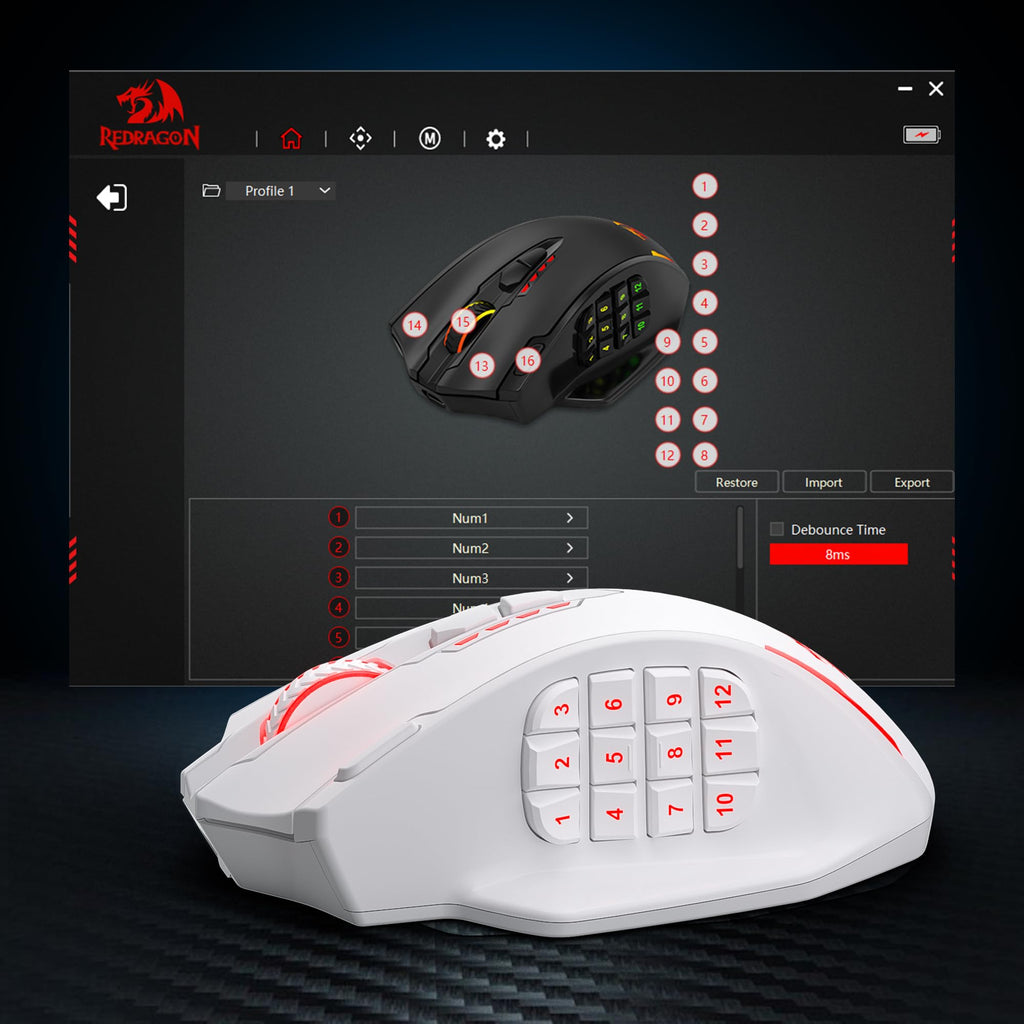 Redragon M908 Impact MMO Gaming Maus Kabelgebunden RGB 12400 DPI