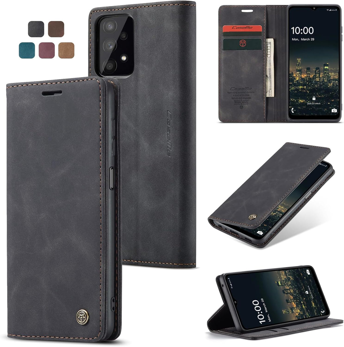 Handyhülle für Honor Magic 6 Pro Hülle Premium PU Klapphülle RFID Lederhülle Faltbare Schutzhülle Kartenfach Standfunktion Handytasche Hülle Honor Magic 6 Pro 5G - Schwarz