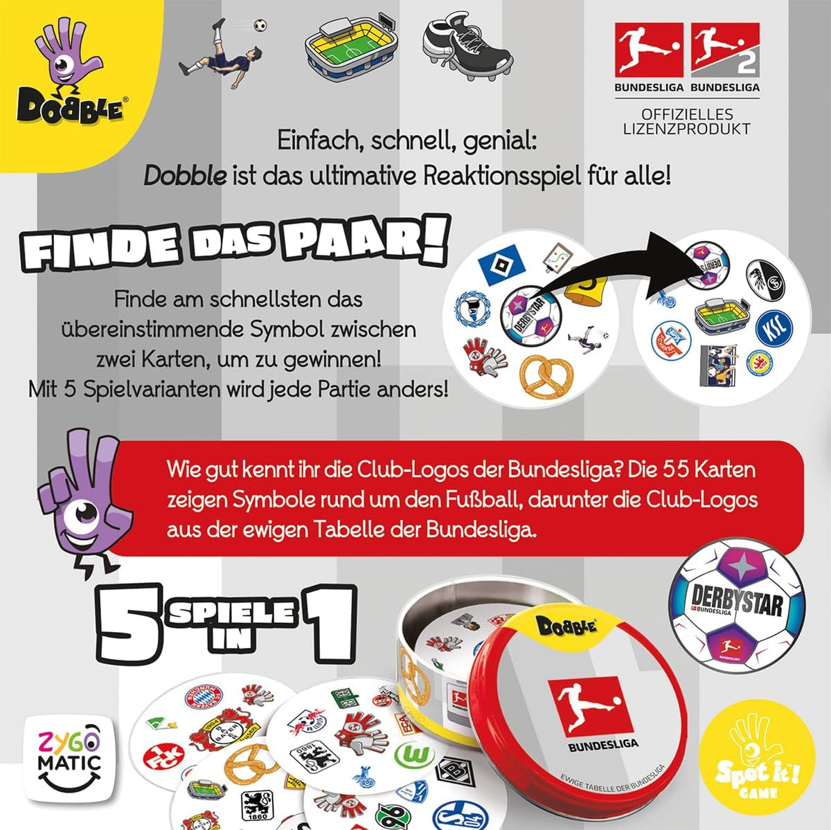 Asmodee, Dobble Bundesliga, Rasantes Familienspiel, Deutsch