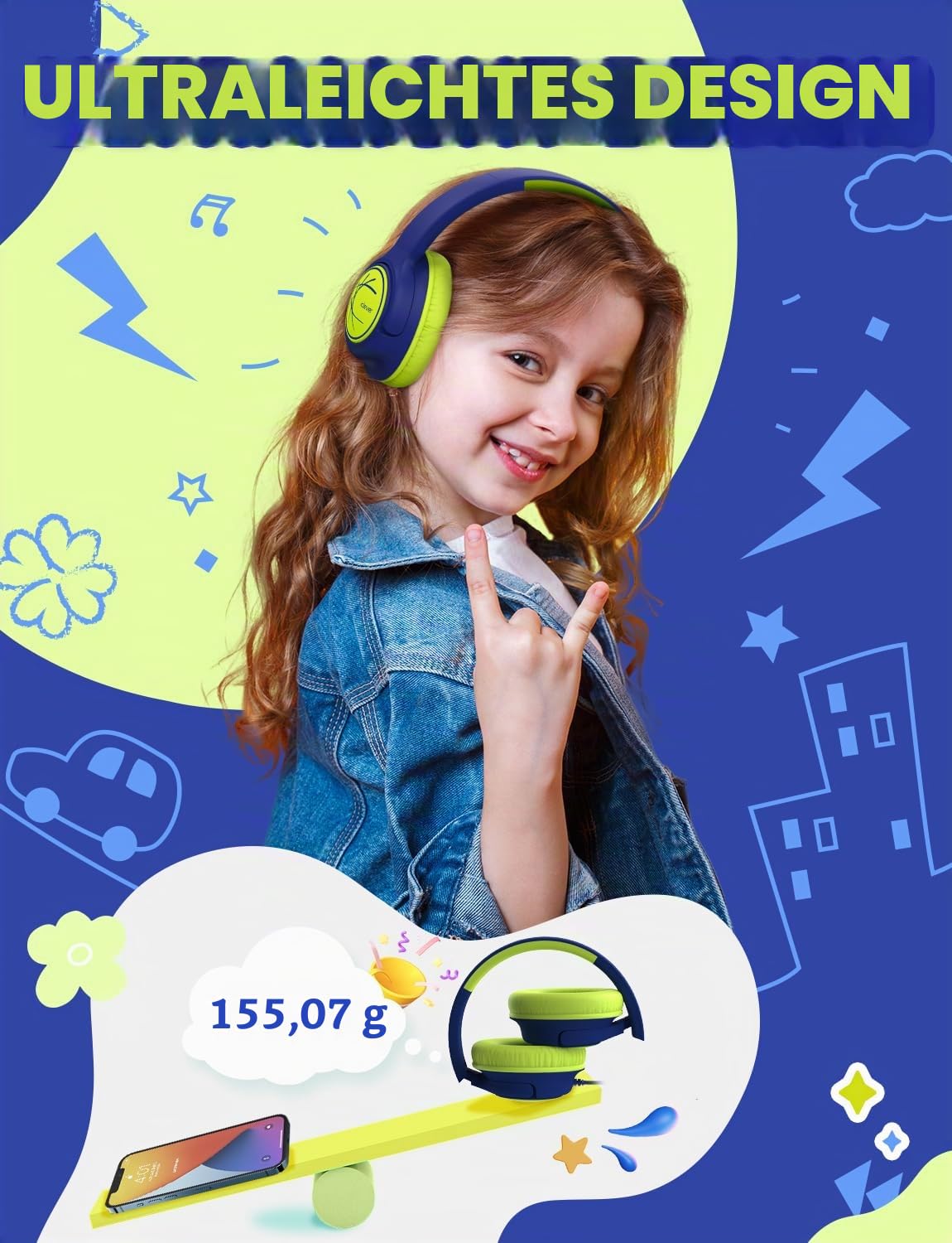 iClever HS26 Kopfhörer Kinder mit 3,5 mm Kabel für Schule/Tablet/Reisen