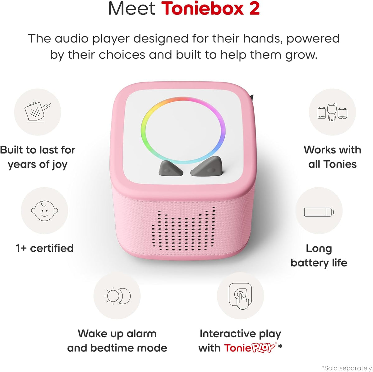Toniebox 2 Audio Player Disney Princess Bundle for Kids 3+ with Ariel, Moana, Merida, and Belle - Cloud Pink
