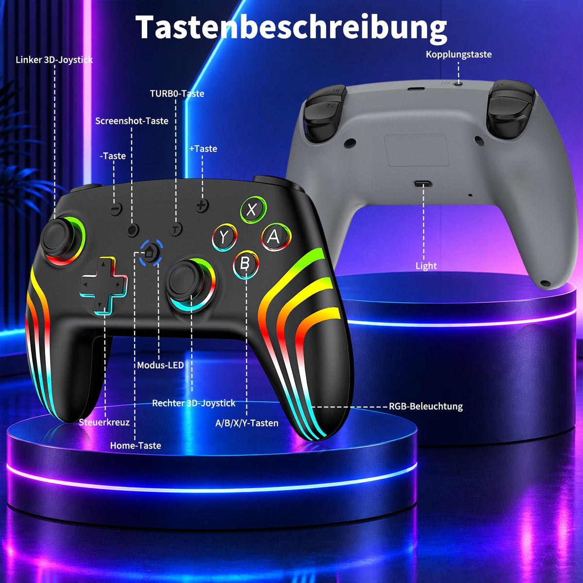 Reddening Switch 2 Controller für Switch/Switch 2/Switch Lite/Switch OLED,Switch Controller mit Doppel Vibration,Switch 2 Pro Controller mit 6 Achsen Gyro,Hall Joystick,Aufwachen,Turbo (Weiß Schwarz)