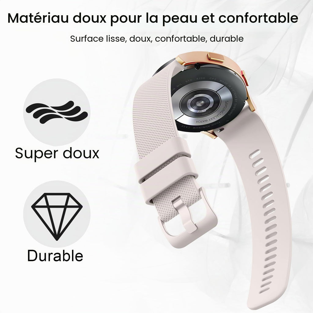 Wanme 20mm Bracelet de Montre en Silicone, Souple Bracelet de Replacement en Dégagement Rapide avec Boucle en Même Couleur Homme Femme 20mm, Starlight