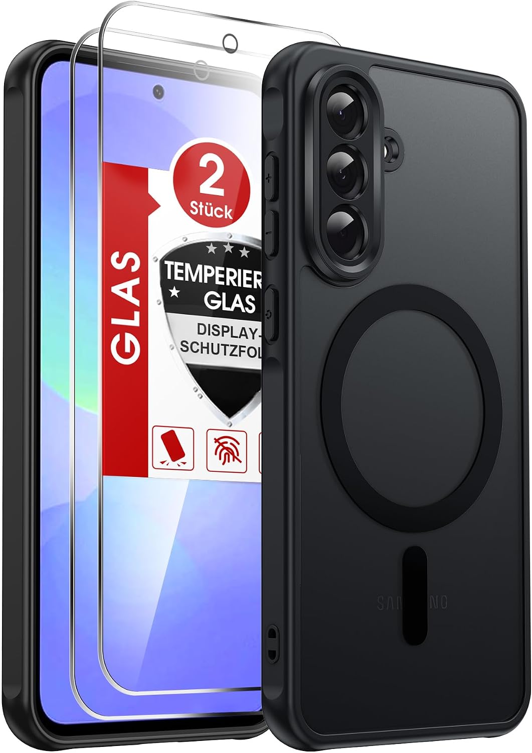LeYi für Samsung Galaxy A06 4G Hülle für Magsafe mit 2X Panzerglas-Schwarz