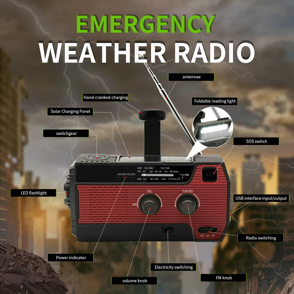 Notfall-Solarradio,Solarbaby Selbstbetriebenes Kurbelradio mit LED-Taschenlampe, SOS-Alarm,AM/FM Wetter Wind Up Radio mit 2000mAh Akku für Notladung von Smartphone,(Rod)