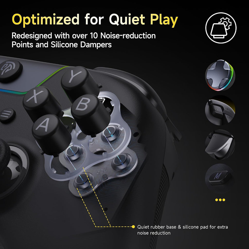 EasySMX X05PRO Wireless PC-Controller, Gaming-Controller mit leisen Tasten, 2-stufigen Triggern, Hall-Effekt-Joysticks, 2 programmierbaren Tasten, 1000 mAh Akku, kompatibel mit PC/Switch/Android/iOS – Schwarz