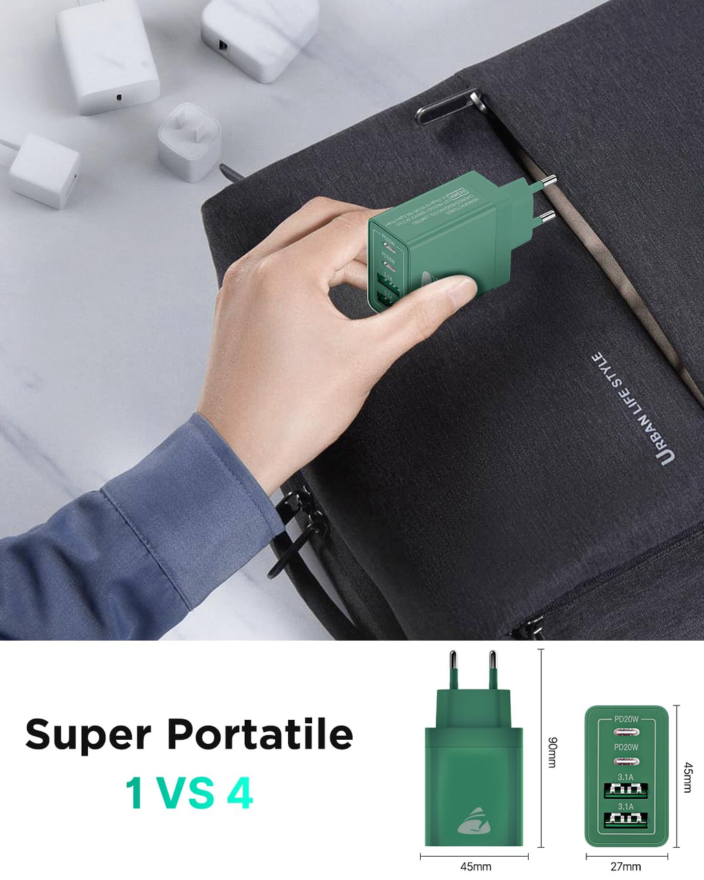 USB C Ladegerät, 40W 4-Port USB ladegerät Mehrfach Schnellladegerät PD 3.0