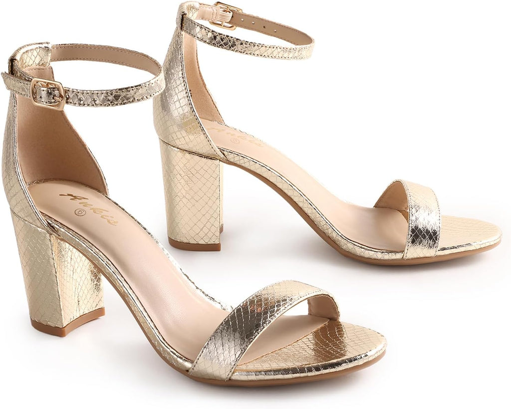 Ankis Damen-Sandalen mit offenem Zehenbereich, Knöchelriemen und 7 cm Blockabsatz