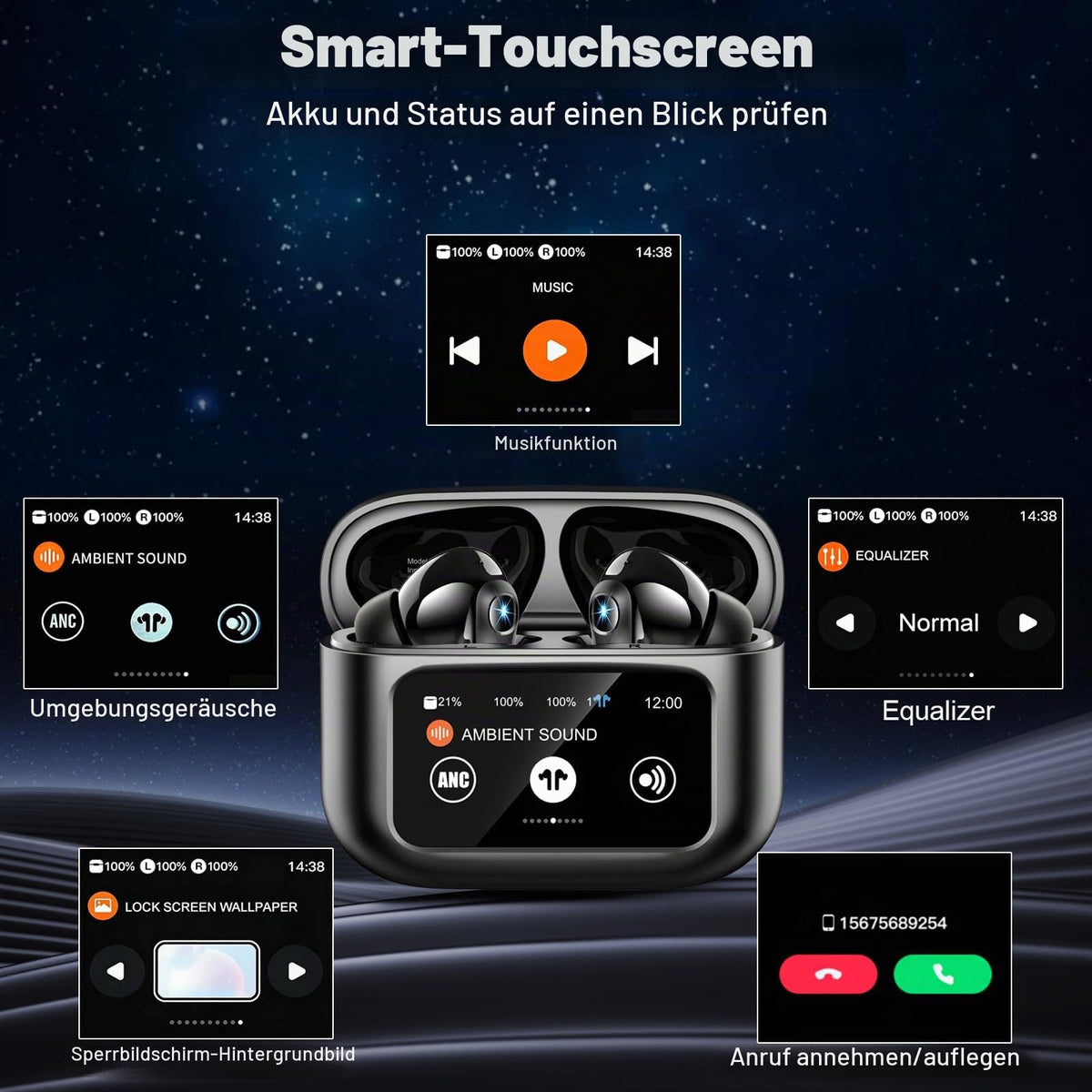Bluetooth Kopfhörer, Kopfhörer Kabellos Bluetooth 5.4, Tiefer Bass Ohrhörer
