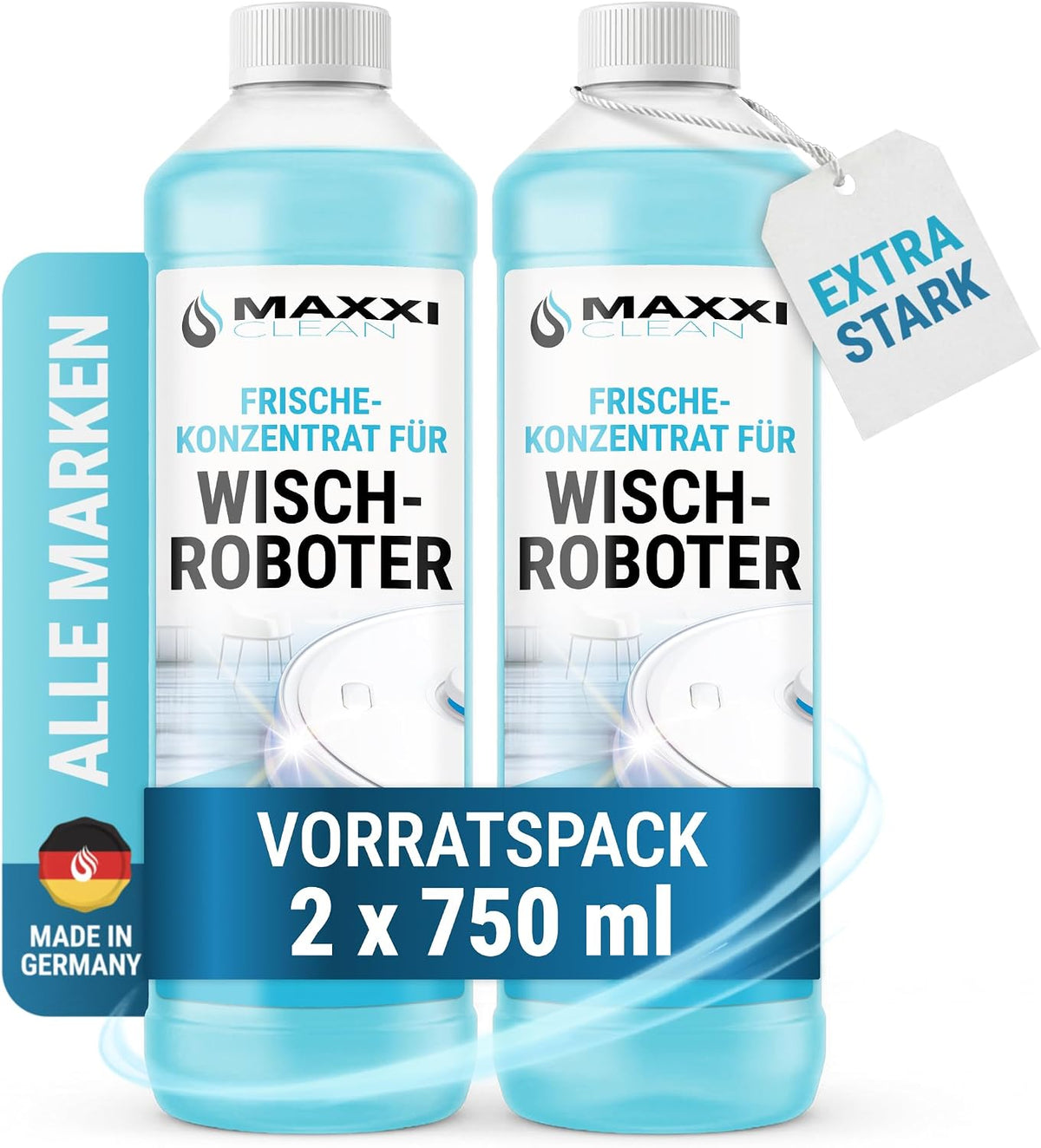 Maxxi Clean 1 x 750 ml Reinigungsmittel für Saugroboter mit Wischfunktion I Konzentrat mit Frische Duft I Universalreiniger für Fliesen, Laminat, Parkett I kompatibel mit gängigen Herstellern