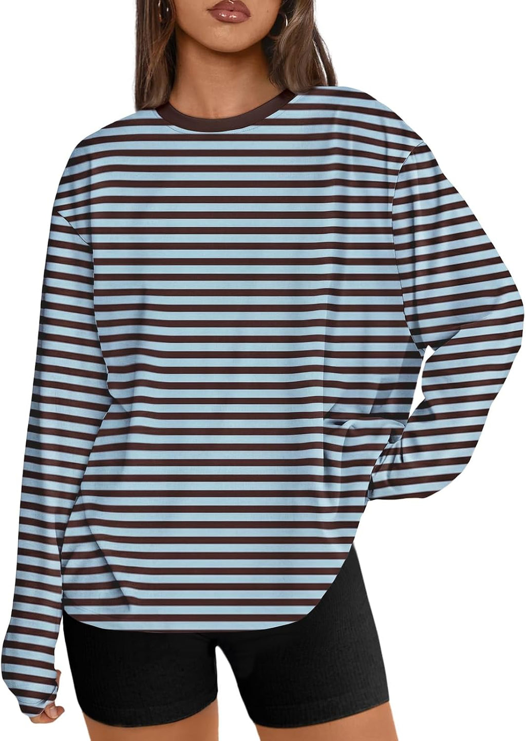 Trendy Queen Damen Oversize Langarmshirts Herbst-Oberteile 2026 Basic-Shirts