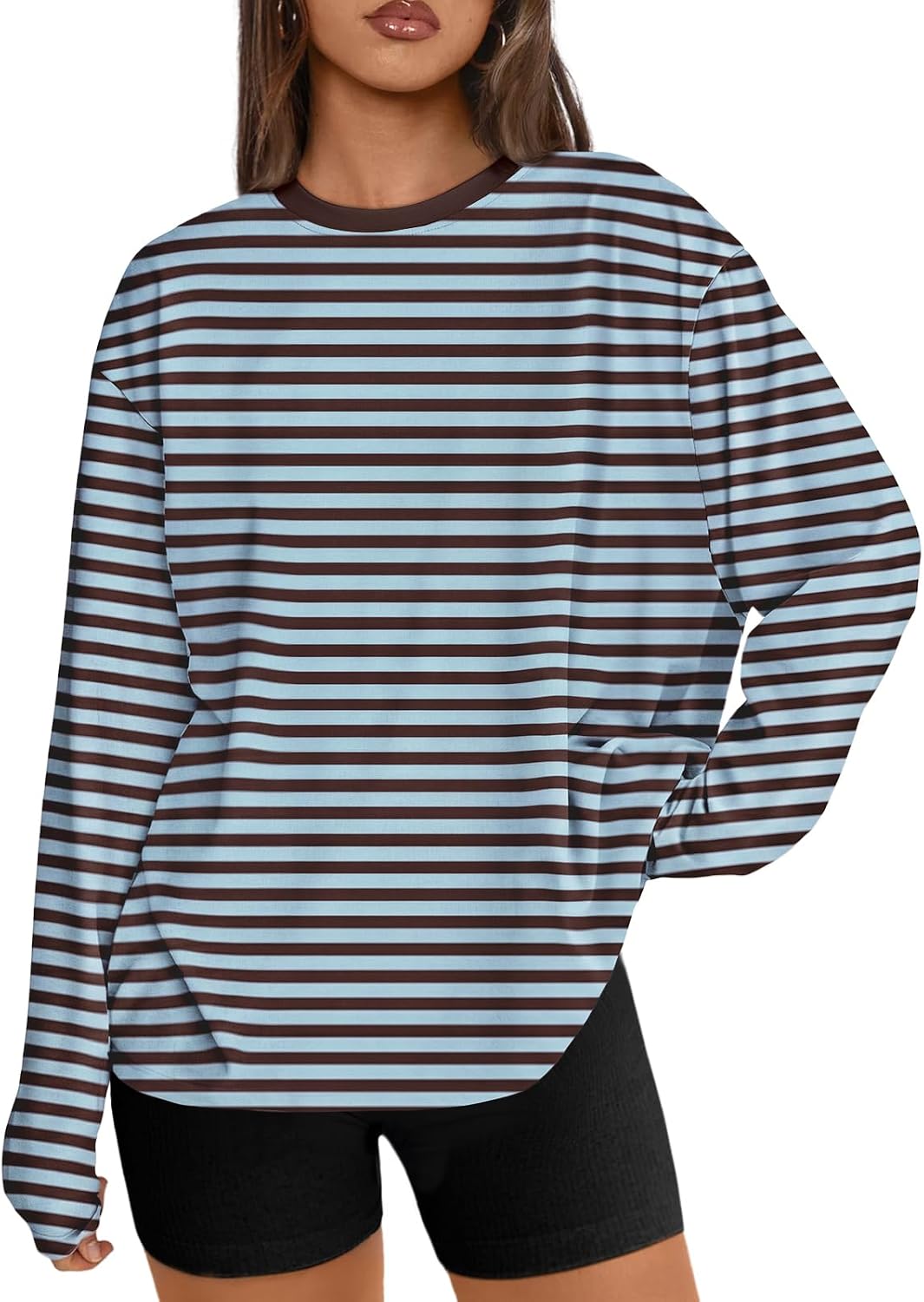Trendy Queen Damen Oversize Langarmshirts Herbst-Oberteile 2026 Basic-Shirts