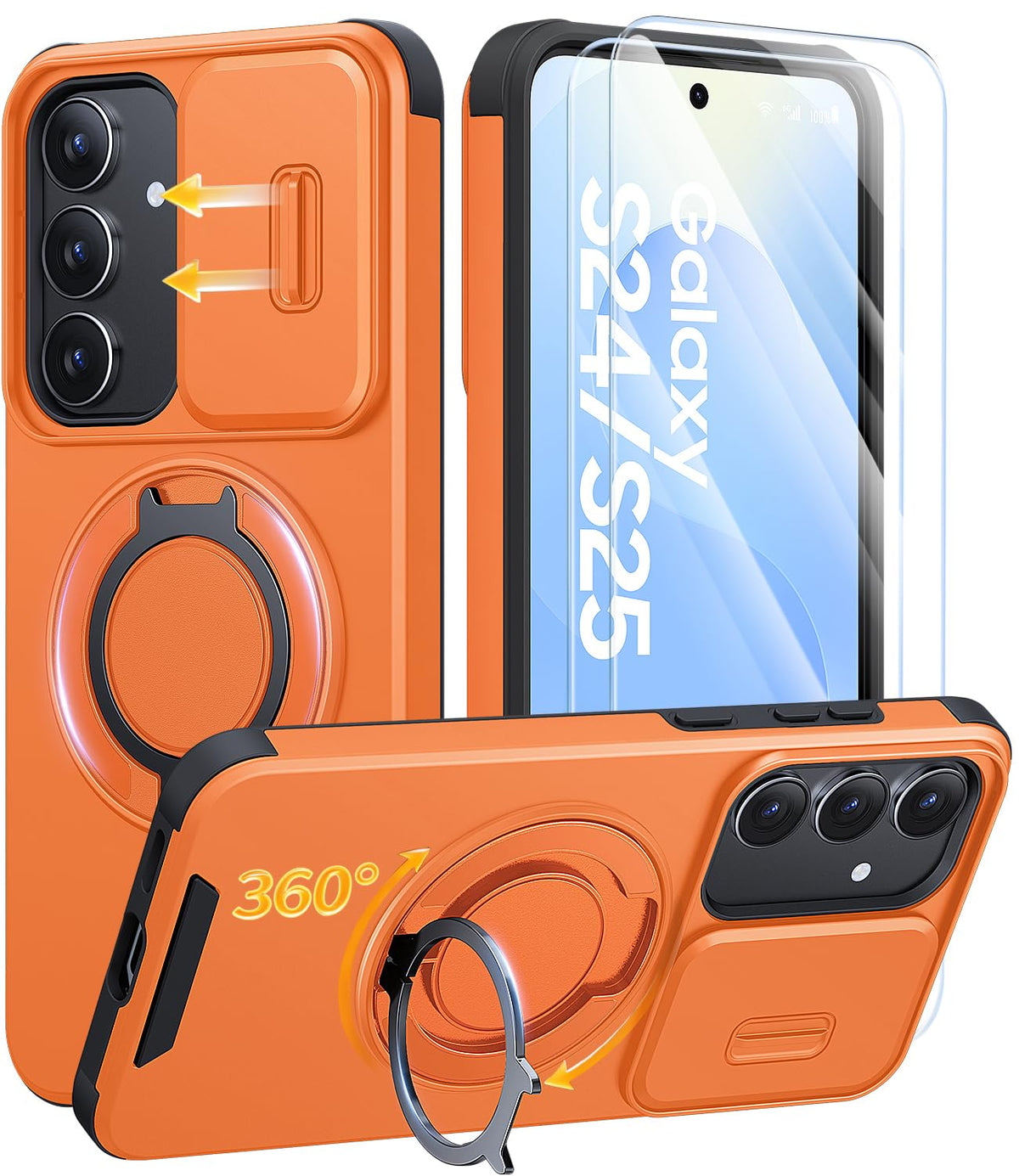AOUIA für Samsung Galaxy S26 Ultra Hülle mit 2 Stück Panzerglas, Kameraschutz, 360° drehbarer Ringständer, Militärstandard Stoßschutz, robuste Handyhülle für Samsung S26 Ultra, Schwarz