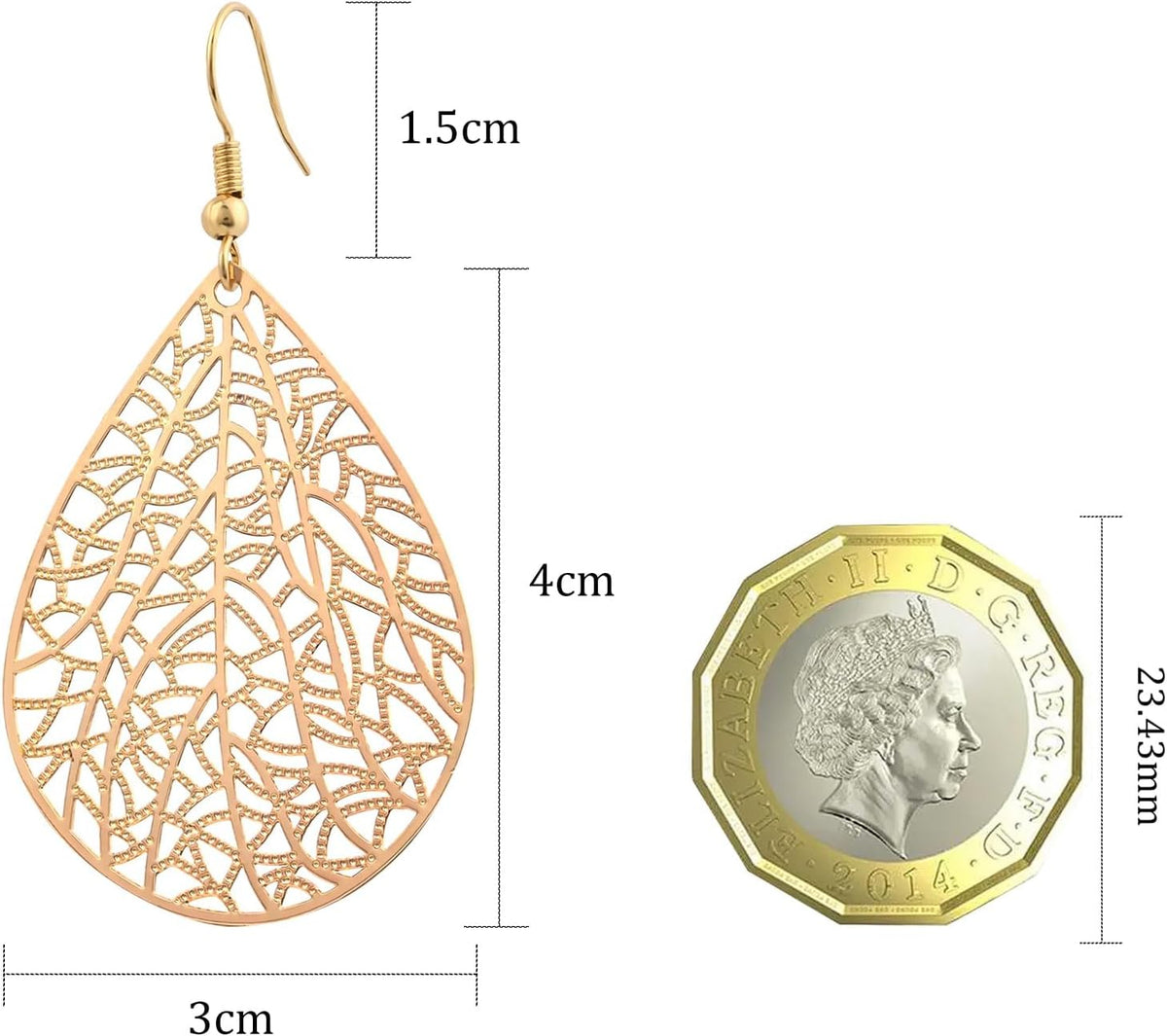 14K Gold vergoldet Blattgold Ohrringe für Frauen, Silber Ohrringe Hängend Damen mit Anhänger Tropfenform, Wassertropfen Schmuck für Geschenk
