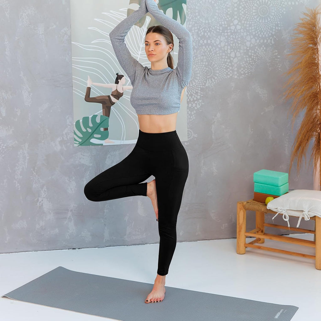 Leafigure Lot de 2 leggings de sport opaques taille haute avec poches pour entraînement, sport, yoga, course à pied