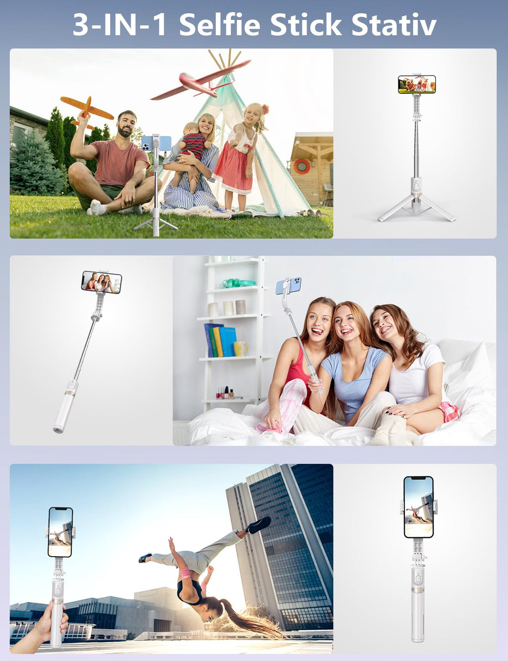 Selfiestick Stativ und Fernbedienung, 2 Fülllicht Stativ für Smartphones